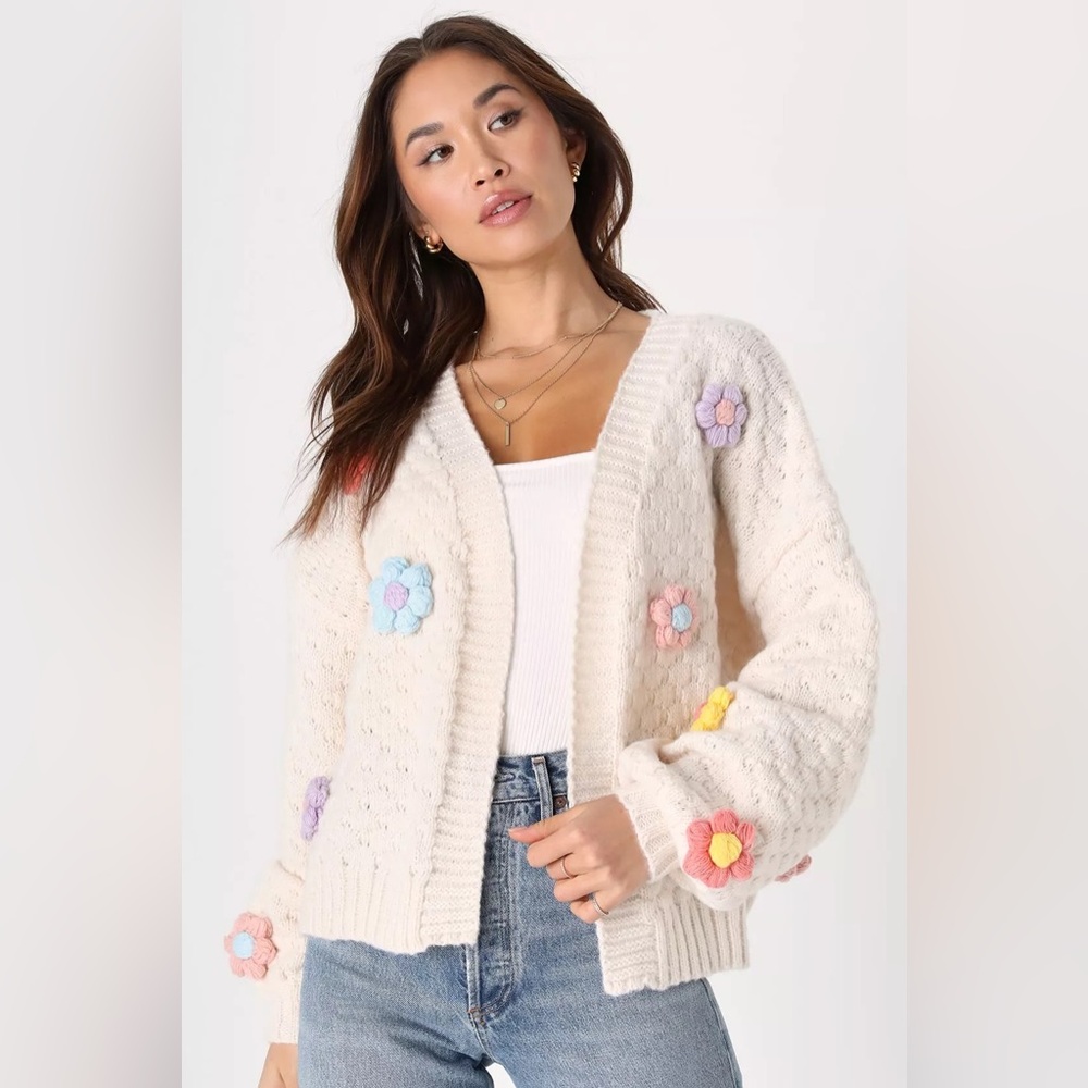 Lulus Flower Embroidered Cardigan sz L